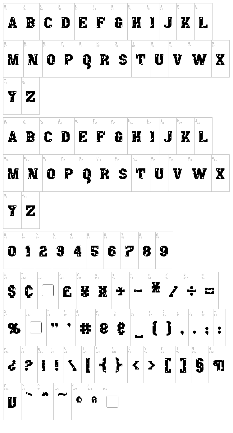 Angel Arms font map